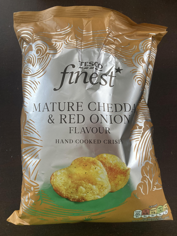 Tesco Mature Cheddar and Red Onion crisps